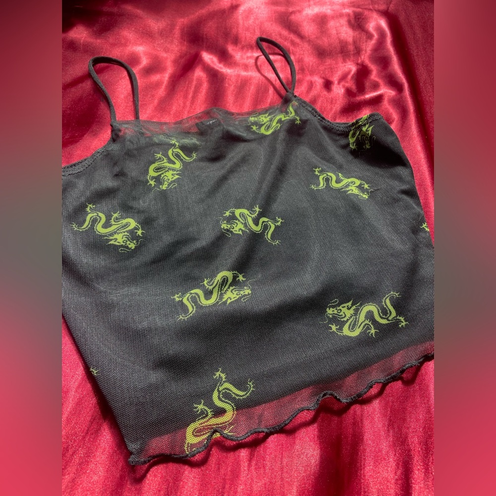 Black and green dragon crop top